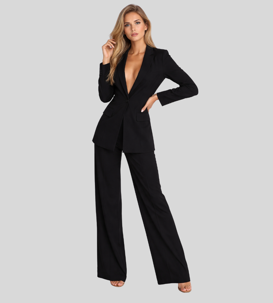 Women's Business Blazer & Wide Leg Trouser Suit Set
