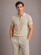 Men's Ribbed Zip Polo Shirt – Slim Fit Short Sleeve