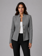 Women’s Collarless Textured Blazer – Tailored Button Jacket