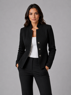 Women’s Collarless Textured Blazer – Tailored Button Jacket