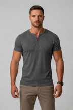 Men's Muscle Fit Henley T-Shirt – Short Sleeve Cotton Blend
