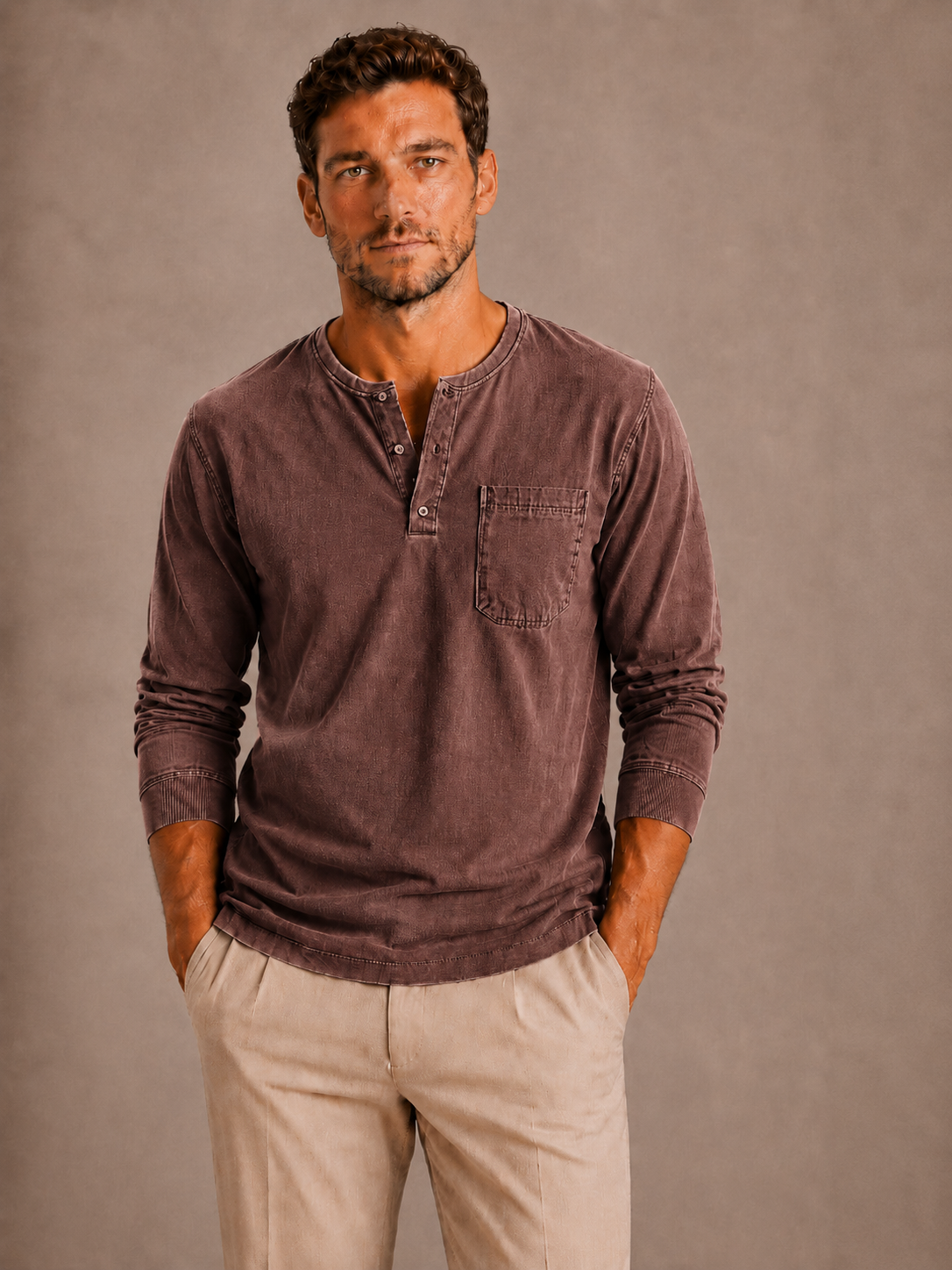 Men's Long Sleeve Henley Shirt – Casual Regular Fit