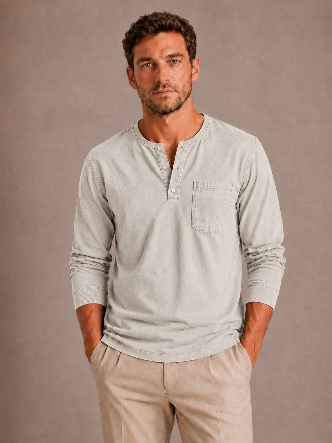 Men's Long Sleeve Henley Shirt – Casual Regular Fit