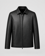 Men’s PU Leather Zip Jacket – Classic Collar Style