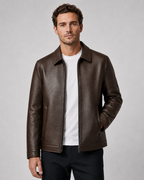Men’s PU Leather Zip Jacket – Classic Collar Style