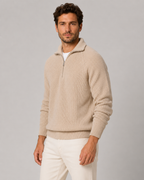 Men’s Quarter-Zip Ribbed Knit Sweater with Mock Neck
