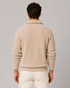 Men’s Quarter-Zip Ribbed Knit Sweater with Mock Neck