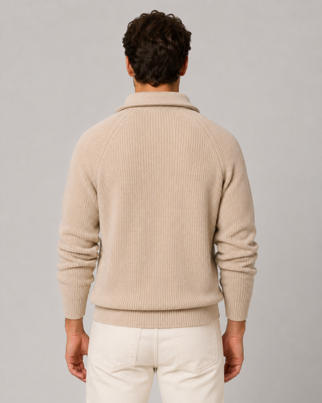 Men’s Quarter-Zip Ribbed Knit Sweater with Mock Neck