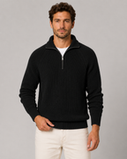 Men’s Quarter-Zip Ribbed Knit Sweater with Mock Neck