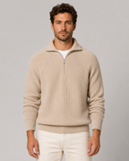 Men’s Quarter-Zip Ribbed Knit Sweater with Mock Neck