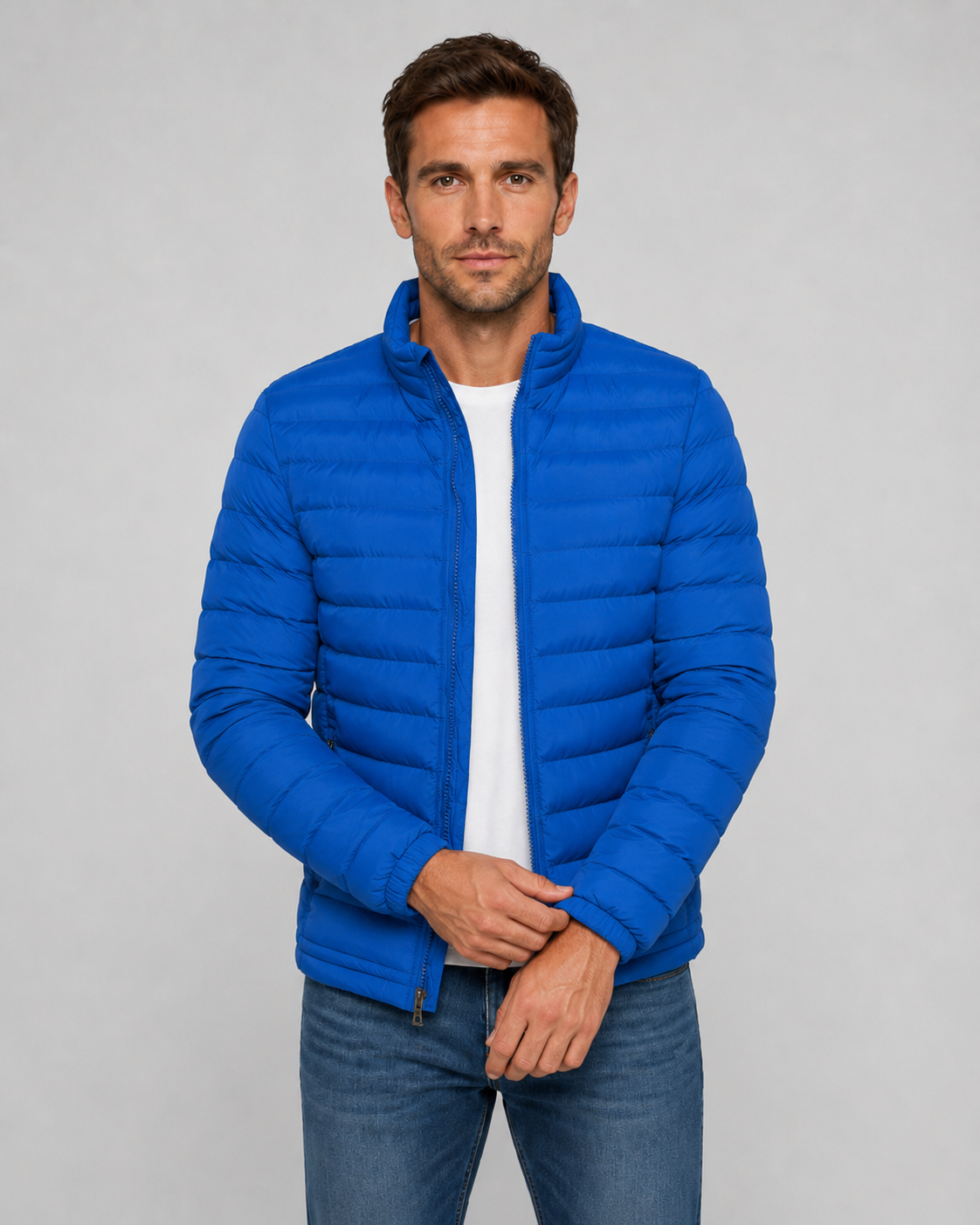 Men’s Quilted Puffer Jacket – Stand Collar Fit
