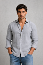 Men's Long Sleeve Casual Shirt – Button-Up Regular Fit
