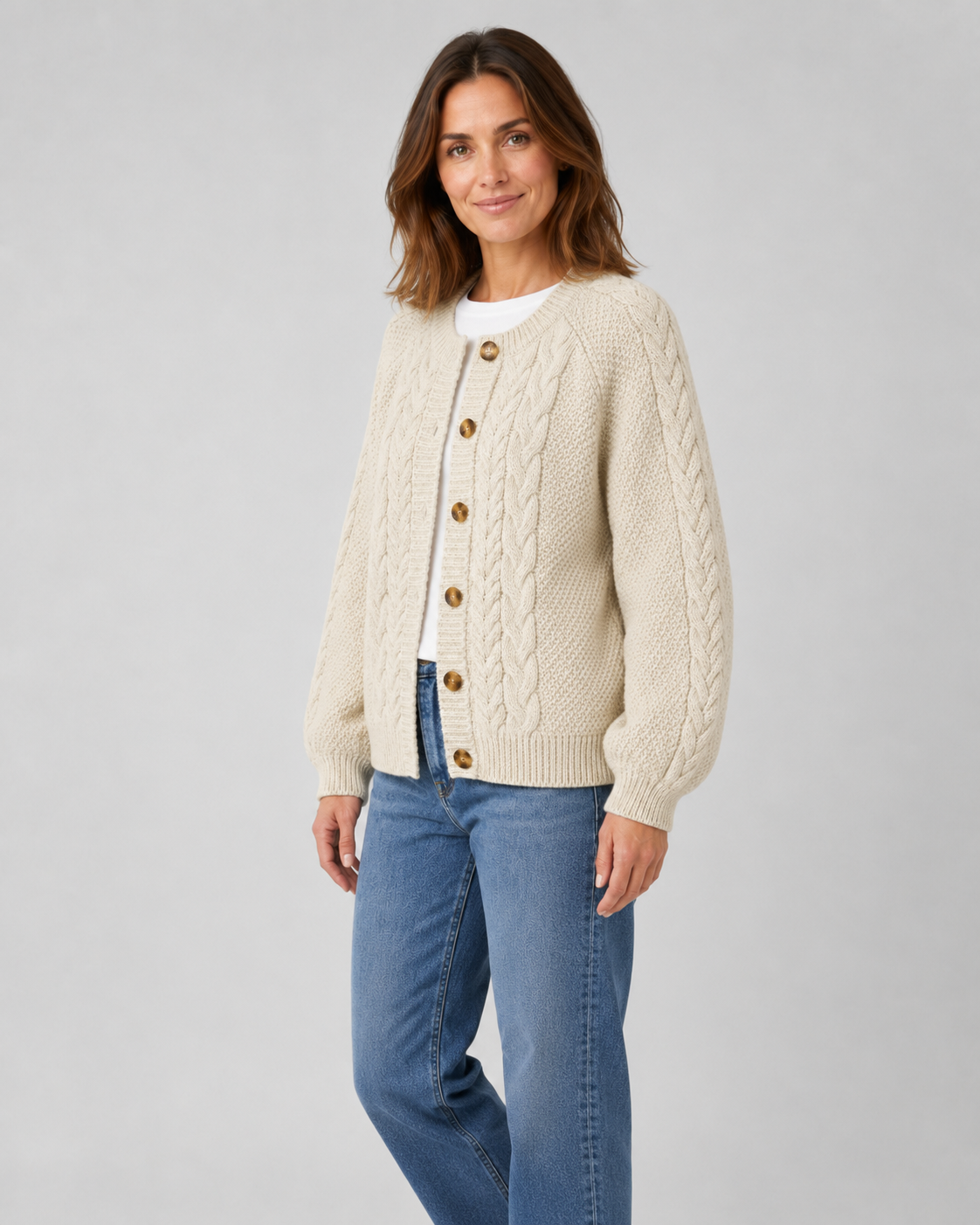 Women’s Cable Knit Cardigan – Button Front Relaxed Fit