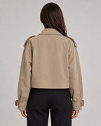 Women’s Cropped Trench Coat – Double Breasted Buckle Cuffs