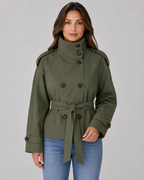 Women’s Cropped Trench Coat – Funnel Neck Tie Waist