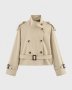 Women's Cropped Double-Breasted Trench Jacket with Funnel Neck