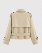 Women's Cropped Double-Breasted Trench Jacket with Funnel Neck