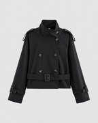 Women's Cropped Double-Breasted Trench Jacket with Funnel Neck
