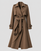 Women’s Long Belted Trench Coat – Double Breasted Style