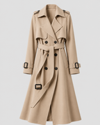 Women’s Long Belted Trench Coat – Double Breasted Style