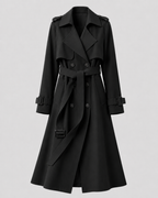 Women’s Long Belted Trench Coat – Double Breasted Style
