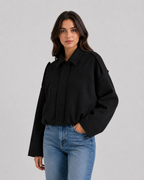 Women's Suede Zip-Up Jacket, Relaxed Cropped Fit