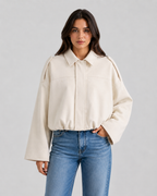 Women's Suede Zip-Up Jacket, Relaxed Cropped Fit