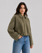 Women's Suede Zip-Up Jacket, Relaxed Cropped Fit
