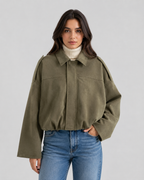 Women's Suede Zip-Up Jacket, Relaxed Cropped Fit