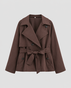 Women’s Cropped Double-Breasted Trench Coat with Tie Waist