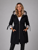 Women’s Hooded Long Parka Coat – Drawstring Waist Jacket