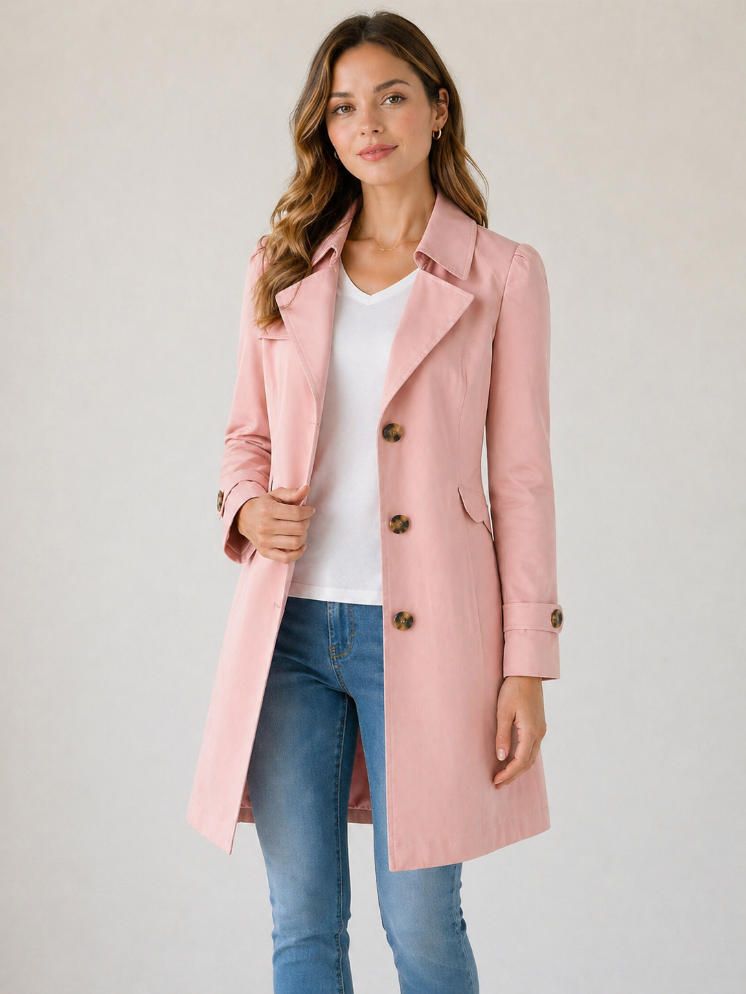 Women’s Short Trench Coat – Tailored Button Front Jacket