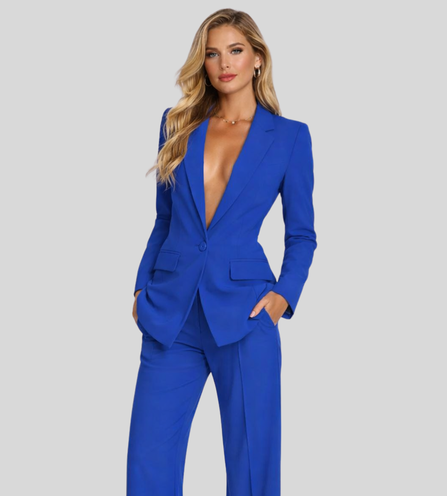 Women's Business Blazer & Wide Leg Trouser Suit Set