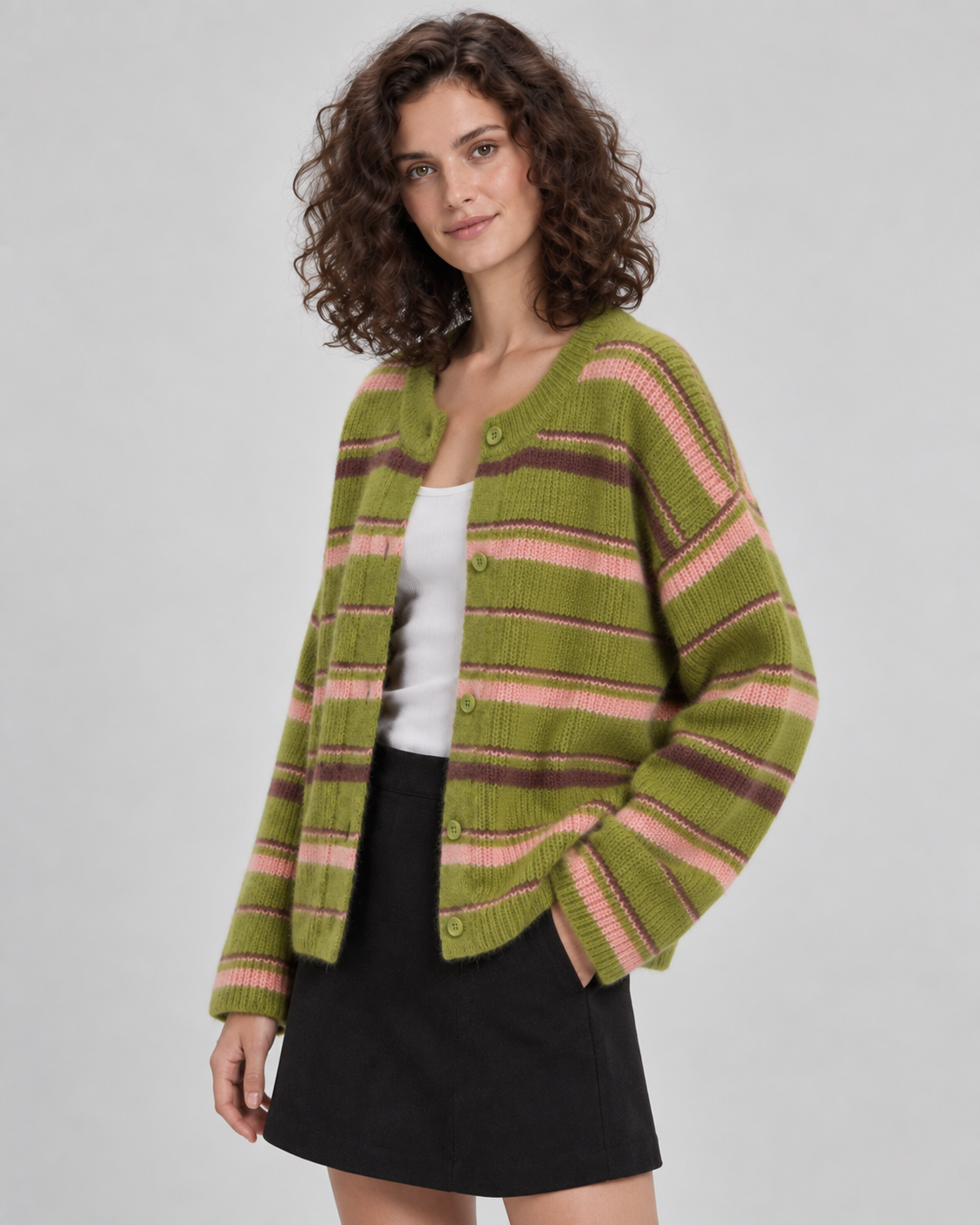 Button-Front Striped Cardigan - Relaxed Knit Fit
