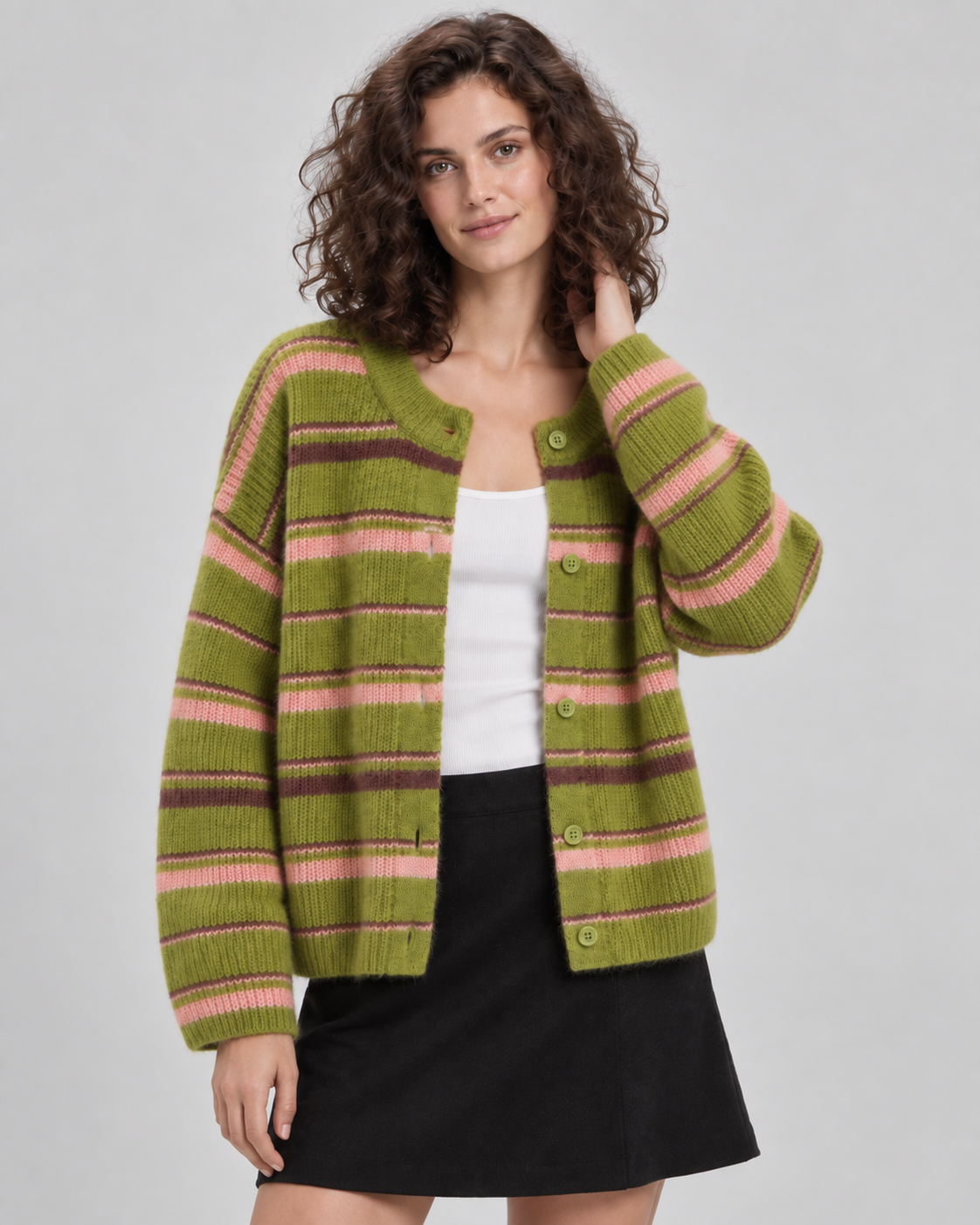 Button-Front Striped Cardigan - Relaxed Knit Fit