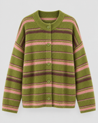 Button-Front Striped Cardigan - Relaxed Knit Fit