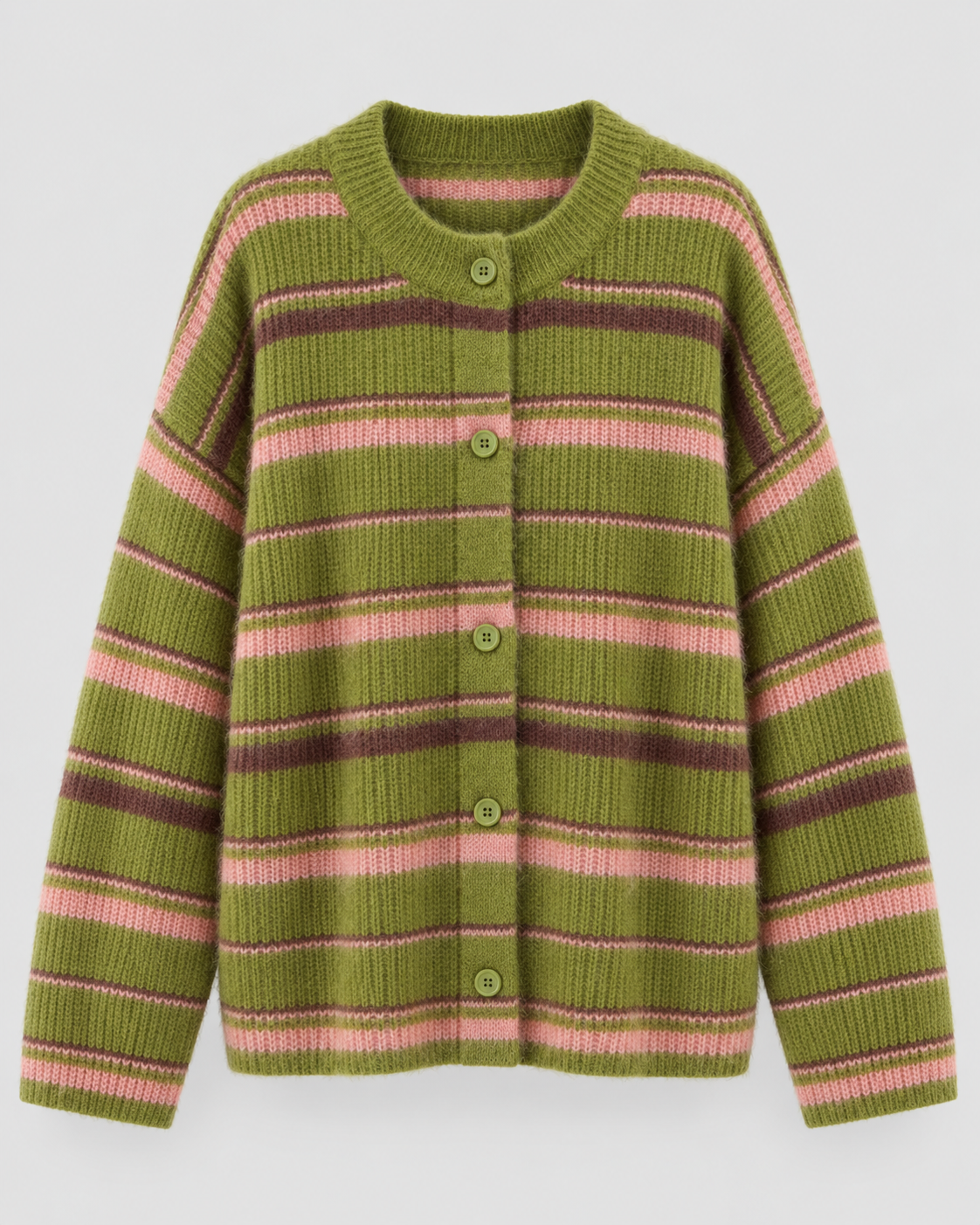 Button-Front Striped Cardigan - Relaxed Knit Fit