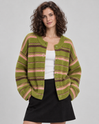 Button-Front Striped Cardigan - Relaxed Knit Fit