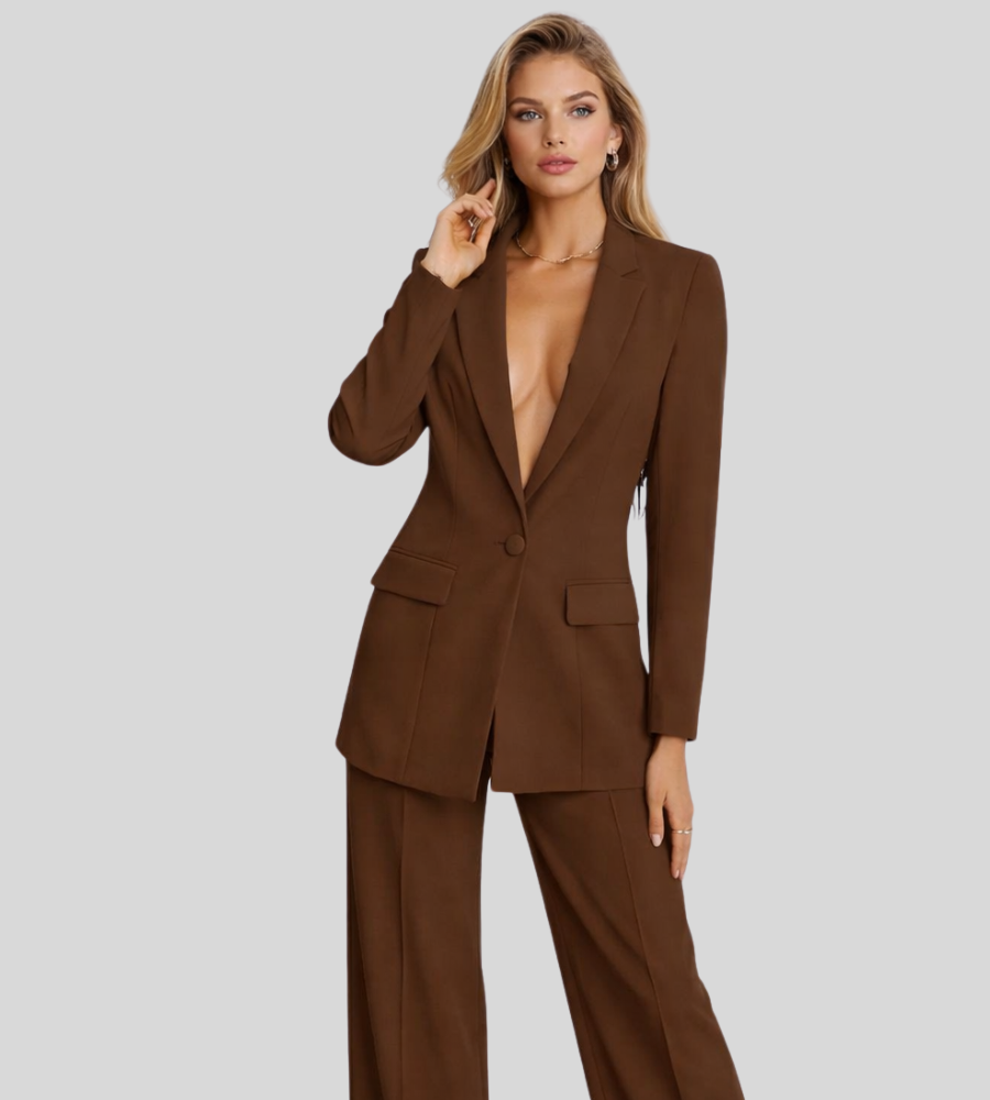 Women's Business Blazer & Wide Leg Trouser Suit Set