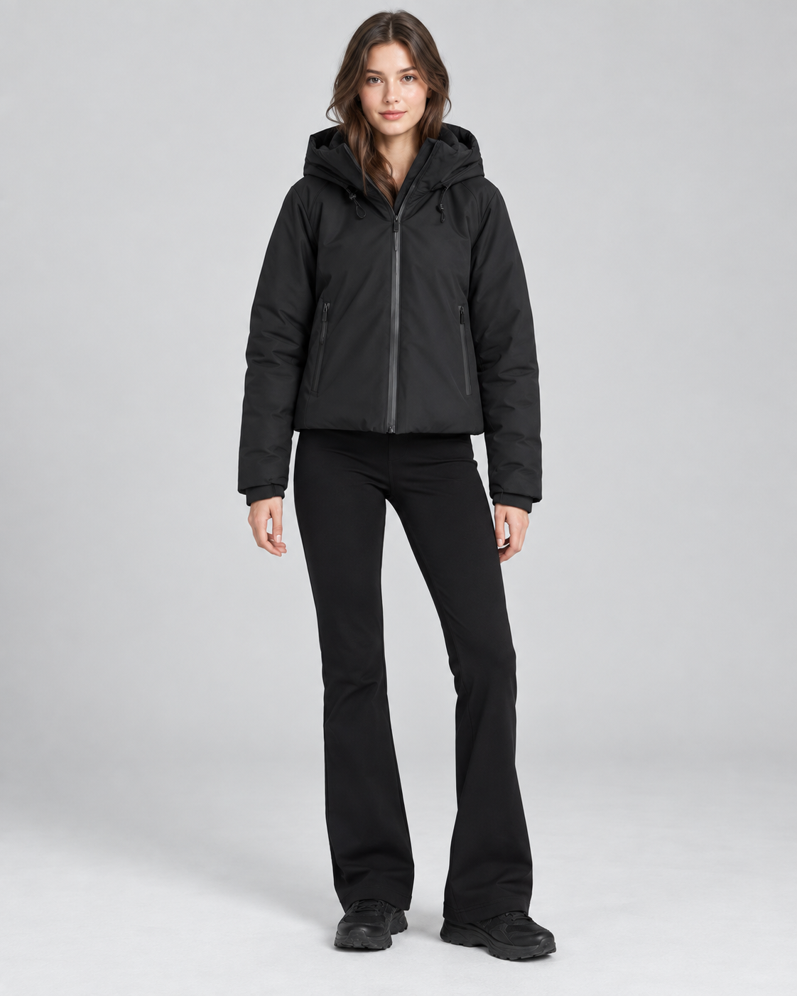 Cropped Hooded Puffer Jacket - Full-Zip Winter