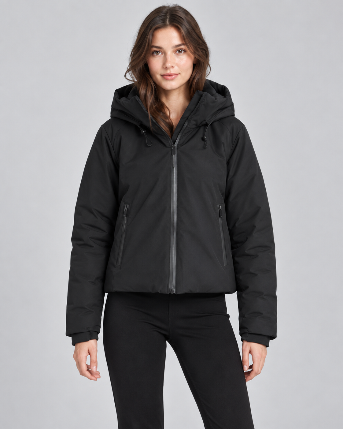 Cropped Hooded Puffer Jacket - Full-Zip Winter