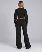 Fleece Tracksuit Set - Cropped Zip-Up Wide Leg Pants