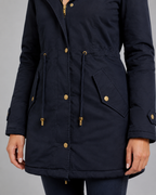 Fur Trim Hooded Long Parka with Drawstring Waist