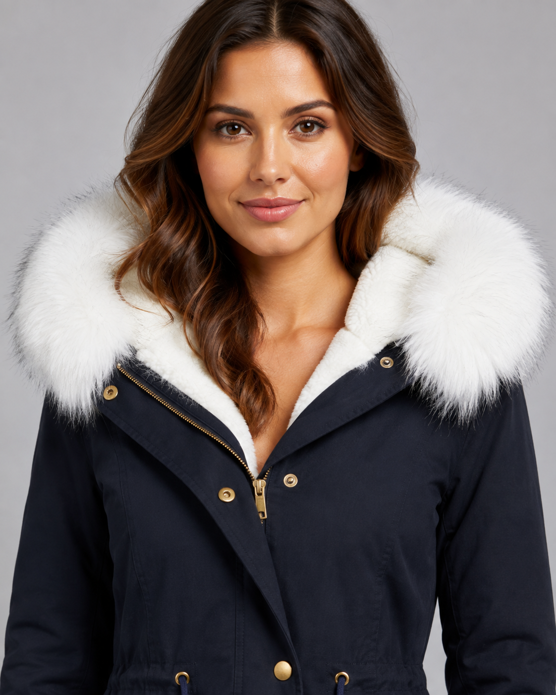 Fur Trim Hooded Long Parka with Drawstring Waist