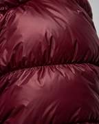 Glossy Burgundy Hooded Puffer Jacket - Short Funnel Collar