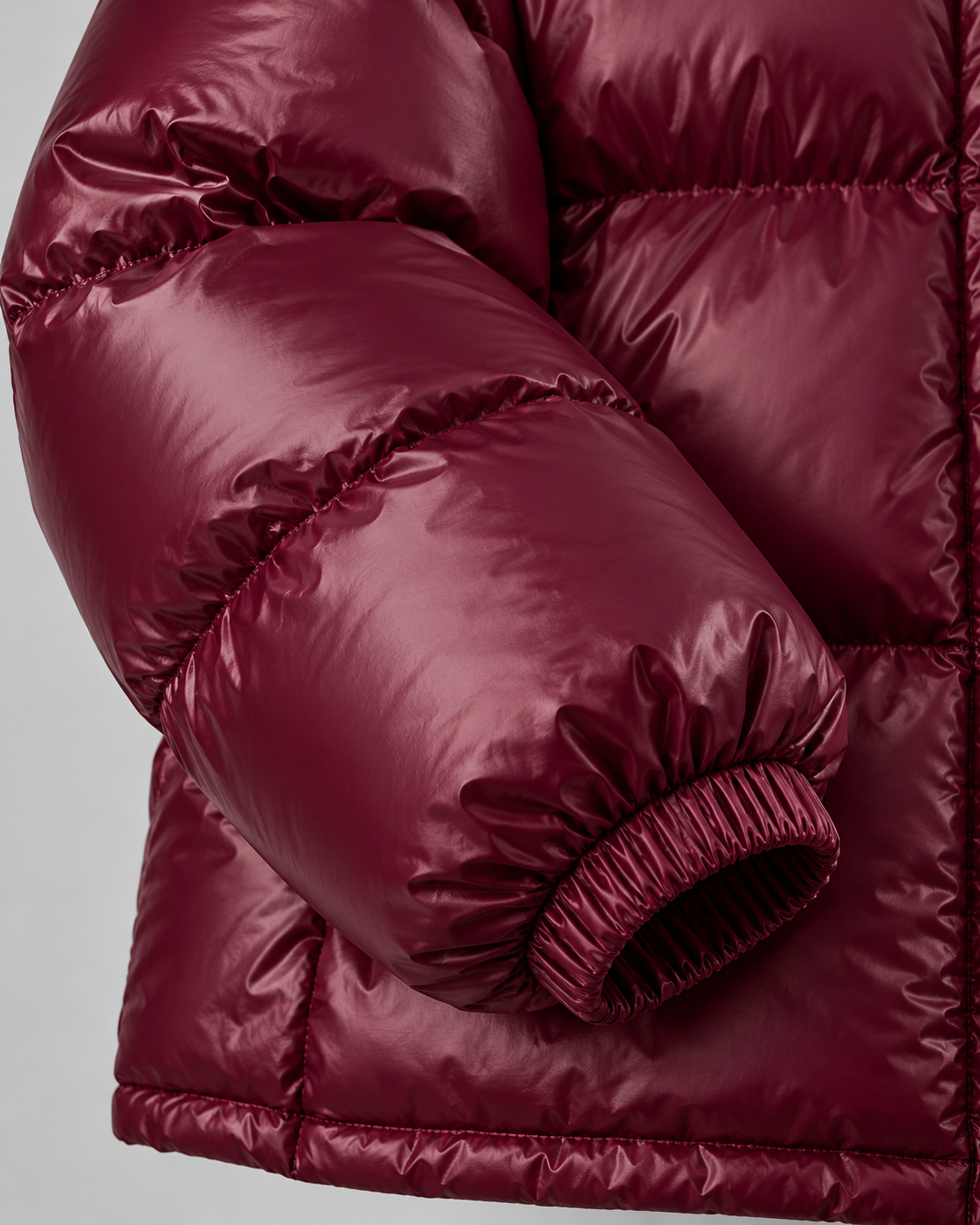 Glossy Burgundy Hooded Puffer Jacket - Short Funnel Collar