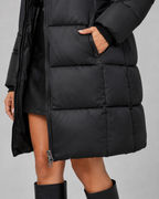Long Hooded Quilted Puffer Coat - Knee-Length