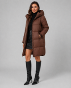Long Hooded Quilted Puffer Coat - Knee-Length