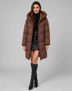 Long Hooded Quilted Puffer Coat - Knee-Length