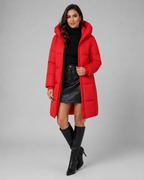 Long Hooded Quilted Puffer Coat - Knee-Length